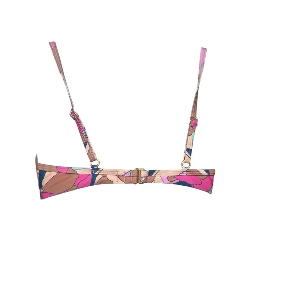 L*Space Floral Rose Bikini Top M NWT Tie Front Pink Blue Swimwear